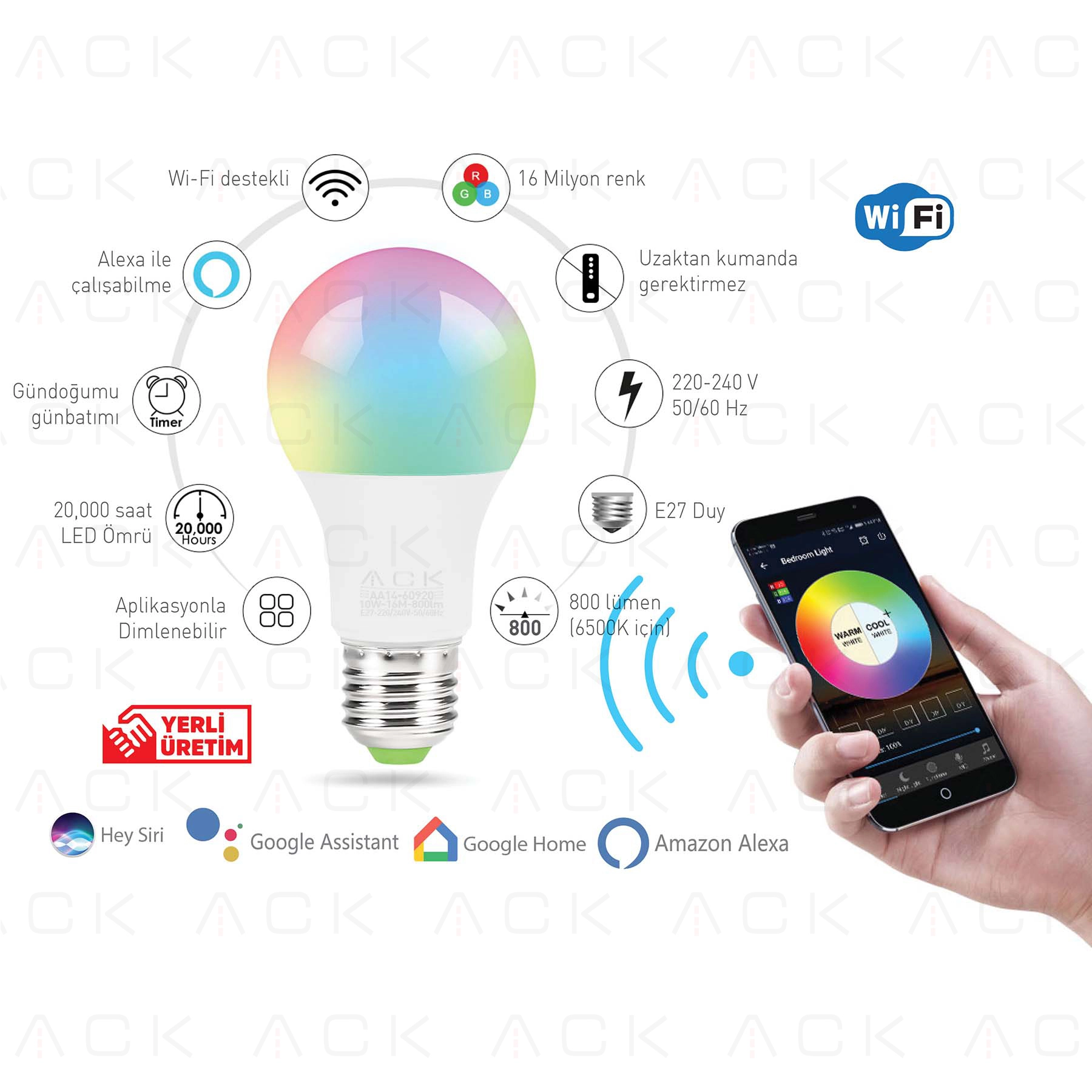 ACK 10W Wi-Fi Akıllı LED Ampul